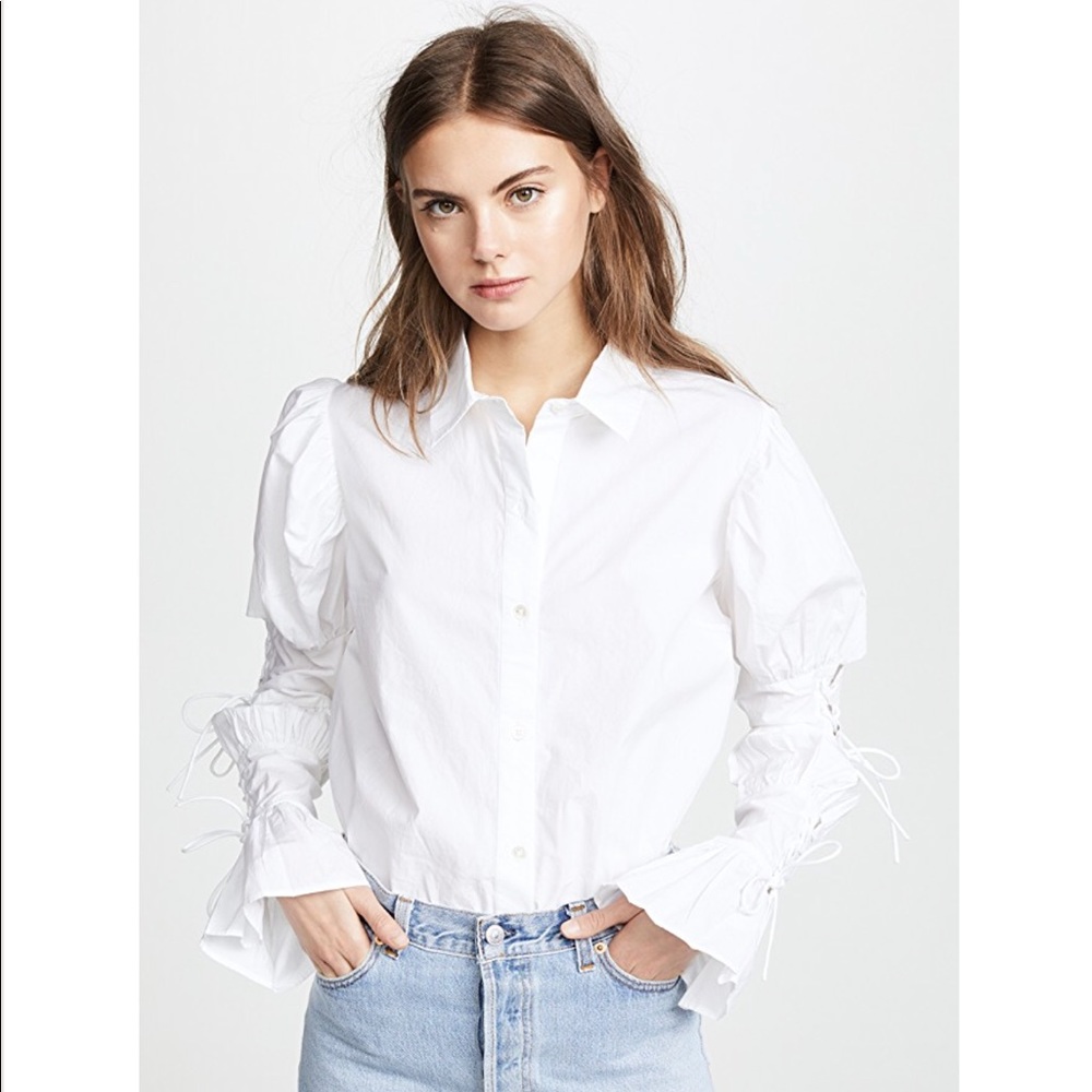 Frame white button down with peplum sleeve